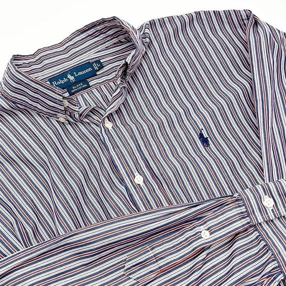 Ralph Lauren Blake Men's L Red White Blue Striped Long Sleeve Button Down Shirt - Picture 1 of 7